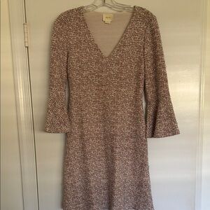 Maeve Cream and Red Textured V-Neck Knit Dress